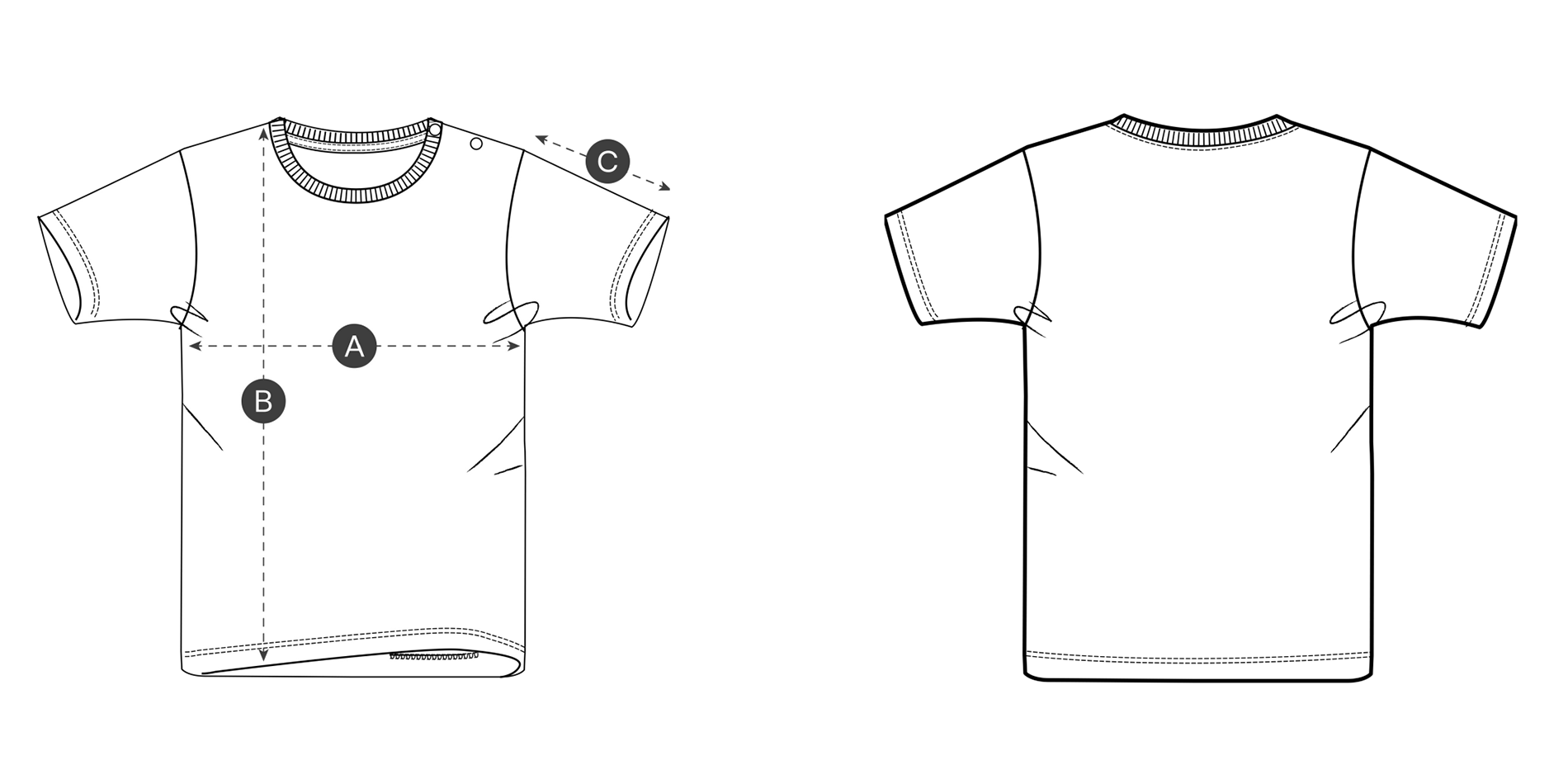 Desen tricou cu măsurătorile A, B și C
