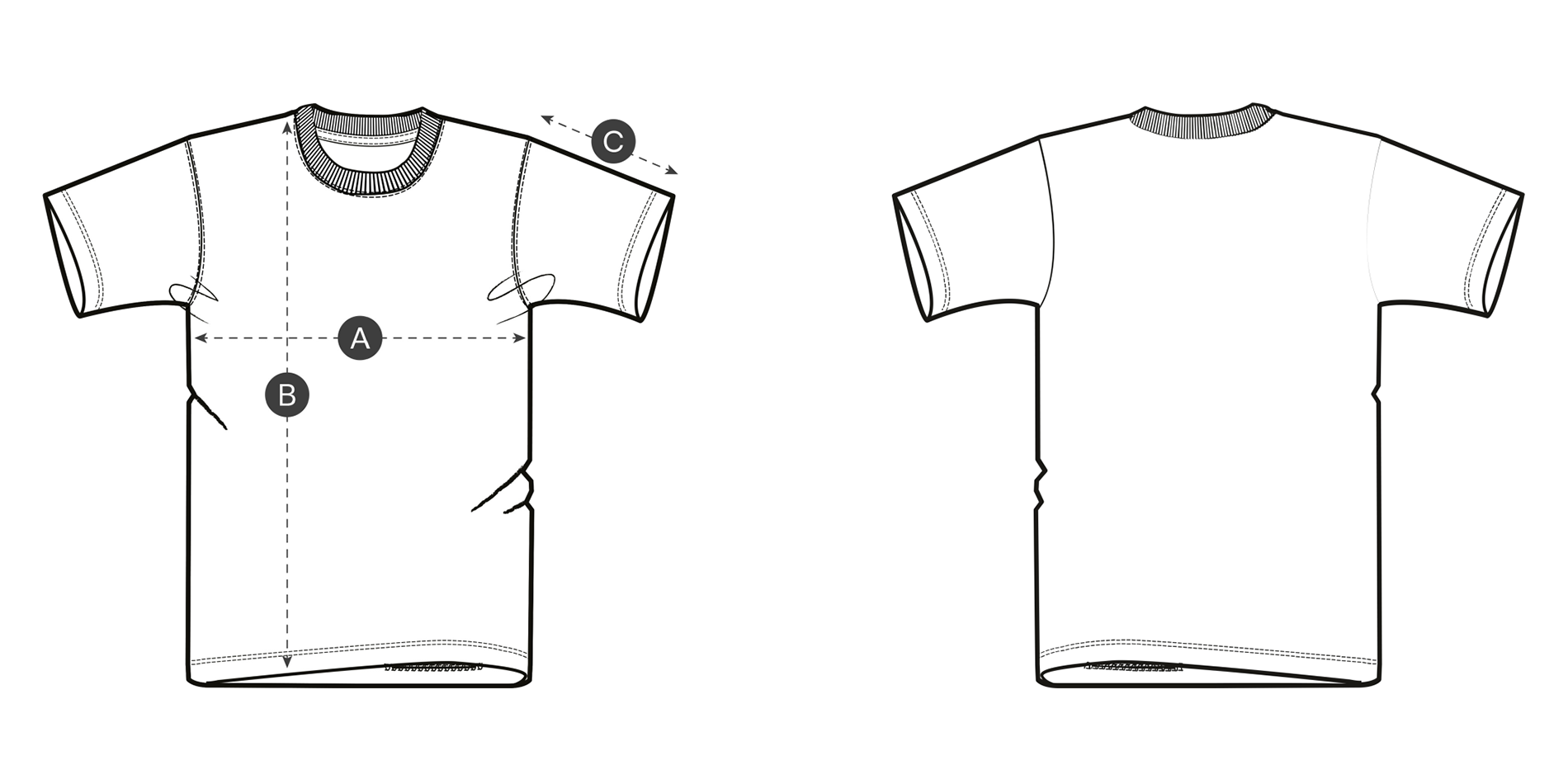 Desen tricou cu măsurătorile A, B și C